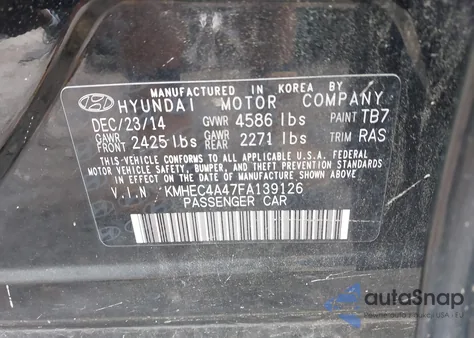 2015 Hyundai Sonata Hybrid из США, поврежденный, VIN KMHEC4A47FA139126